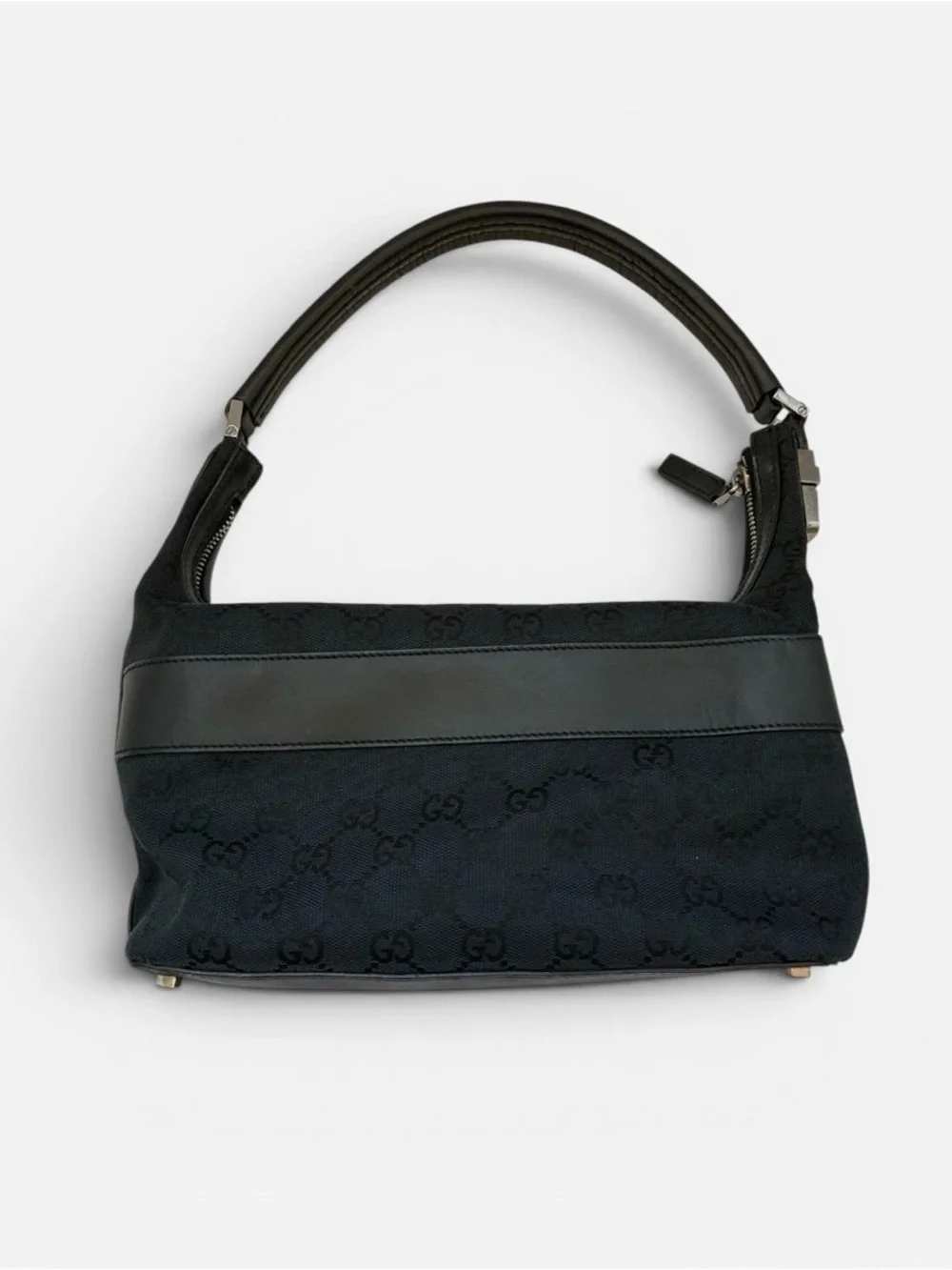 Gucci Black Logo Shoulder Bag with Silver Hardware Baguette Pochette - Picture 3 of 11